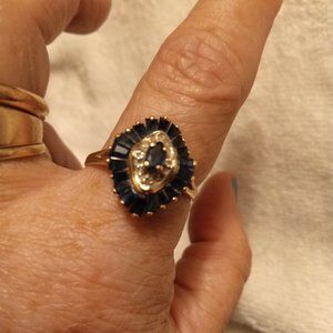 Sapphire and Diamonds Vintage Woman''s 10k gold ring tier design size 8